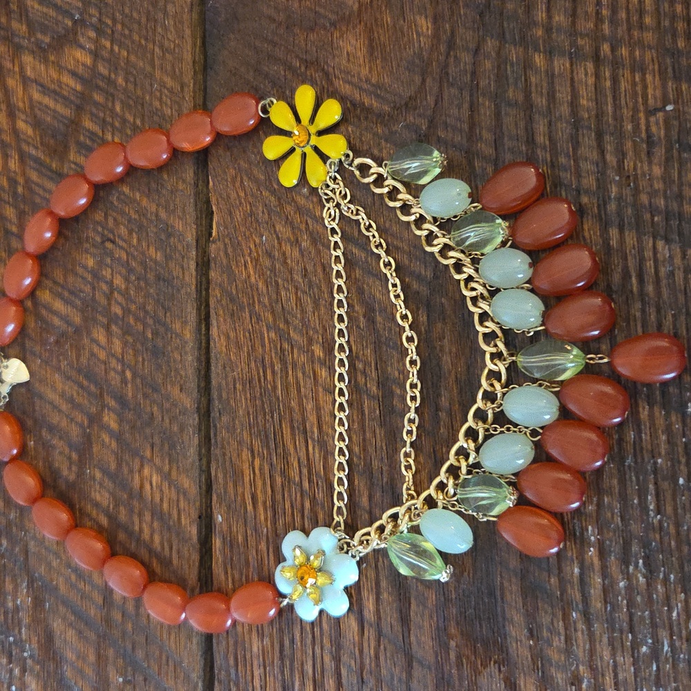 Betsey Johnson Floral Beaded Bib Necklace